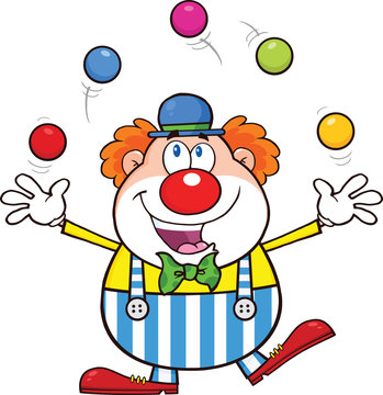 Funny Clown Cartoon Character Juggling With Balls