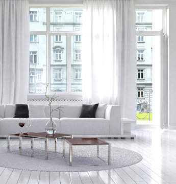 Amazing White Loft Living Room Interior