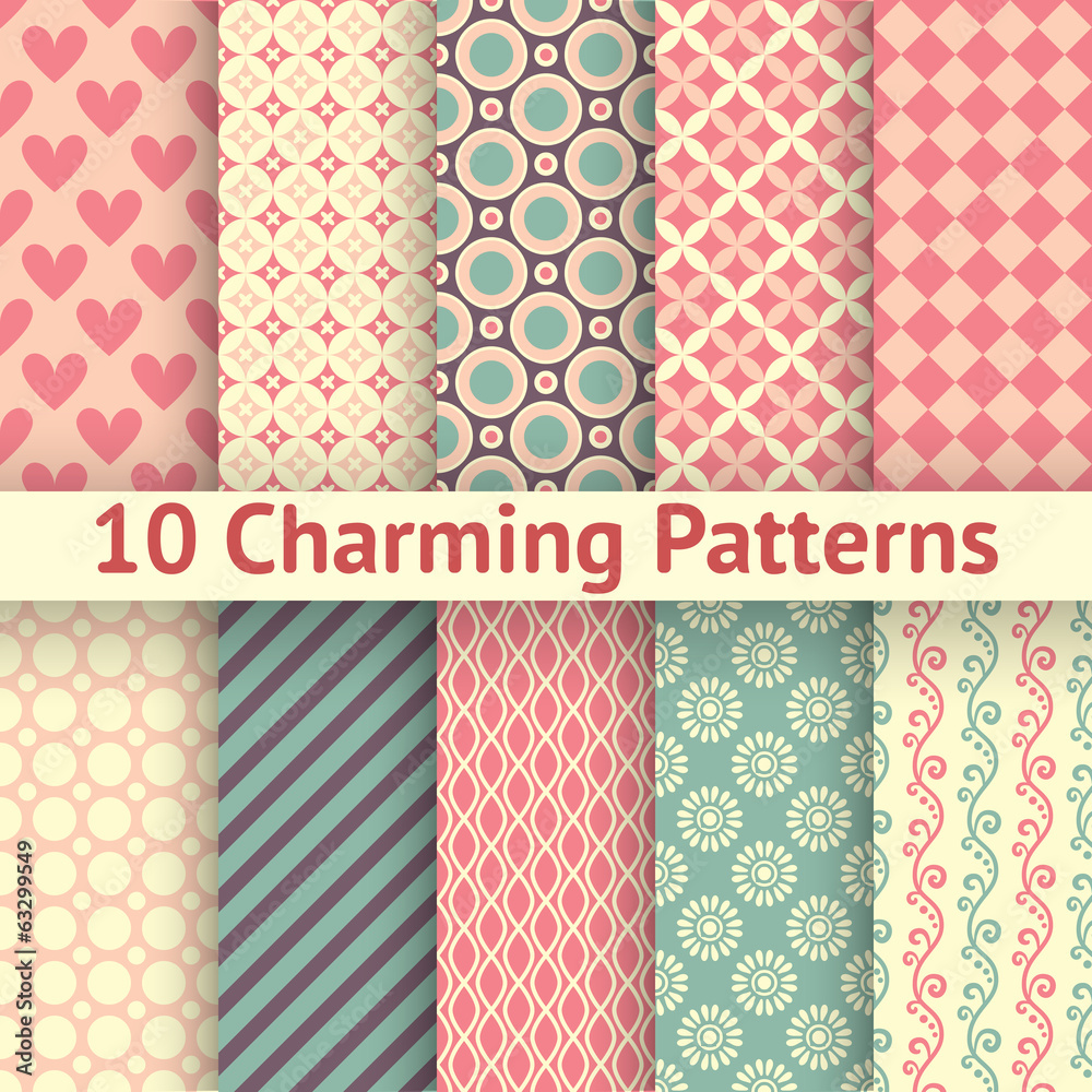 Wall mural charming different vector seamless patterns (tiling).