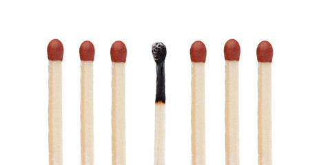 Many matches without burning and a burned match