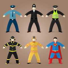 Professions set of policeman and fireman