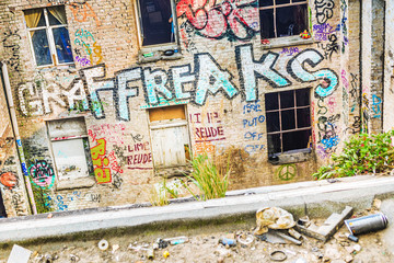 Ruined building with graffiti in Berlin