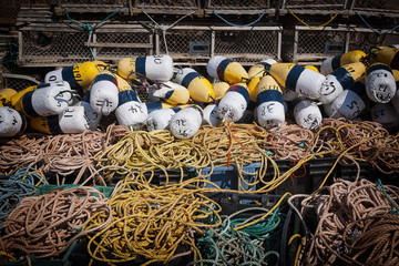 Lobster traps, floats and rope