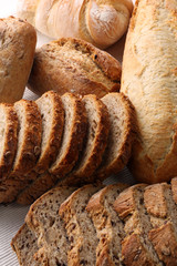 Fresh bread and rolls with grains