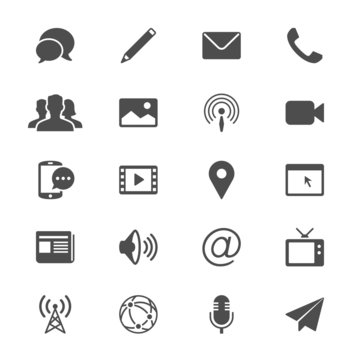 Media and communication flat icons