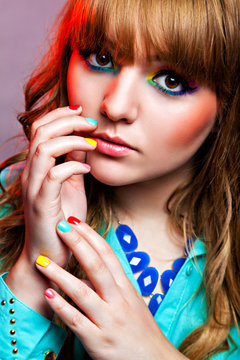 Bright make-up and manicure