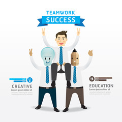 Teamwork of successful businessman cartoon Infographic Design Co