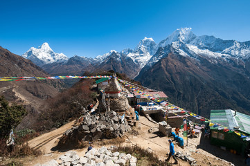 View of Mt. Thamserku, Kangteka and Ama Dablam from Mongla