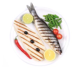 Grilled seabass with pangasius fillet.