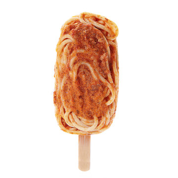 Spaghetti Eis am Stil witzig Nahaufnahme