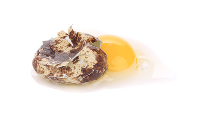 raw broken quail egg