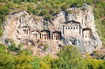 Fototapeta na wymiar Turkish Lycian tombs - ancient necropolis in the mountains