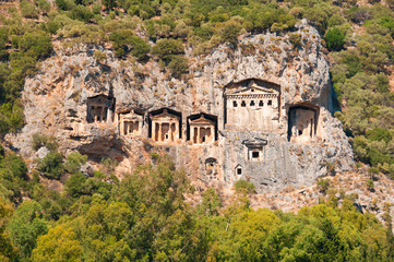 Fototapeta premium Turkish Lycian tombs - ancient necropolis in the mountains