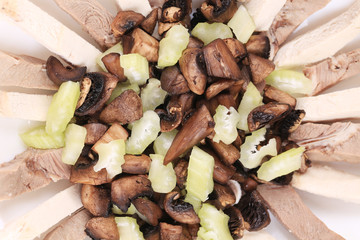 Meat salad with mushrooms.