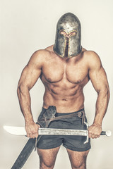 Screaming barbarian holding his sword