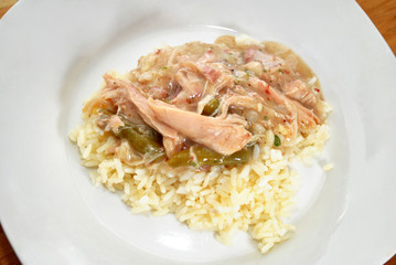 Chicken and Green Beans with Gravy Over Rice