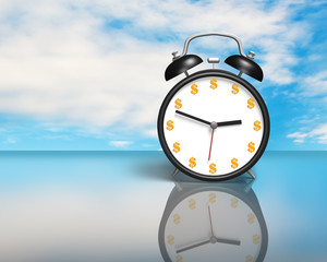 Money face clock on glass table