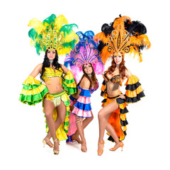 Obraz na płótnie Canvas dancer team wearing carnival costumes dancing
