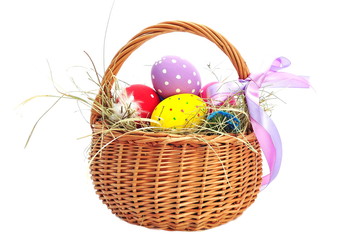 Easter eggs in wicker basket