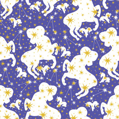 Silhouette arias zodiac sign and stars.Horoscope seamless patter