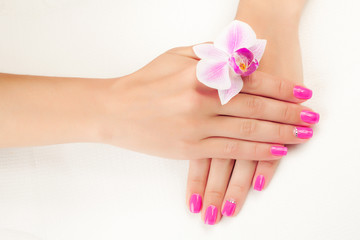 Obraz na płótnie Canvas pink manicure on white