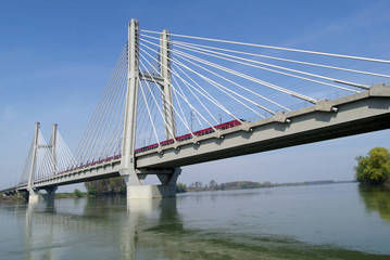 Fototapeta premium Cable-stayed bridge across river Po in Northern Italy