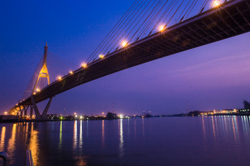 Bridge at night of Bangkok, Thailand.
