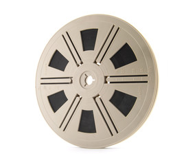 Film reel with film on white background