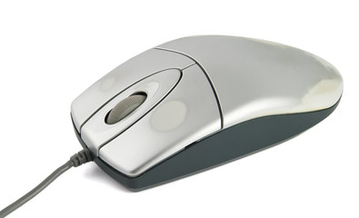 Used computer mouse on white background