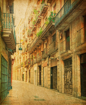 Empty alleyway in Barcelona, Spain.