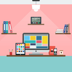 Home workplace flat vector illustration