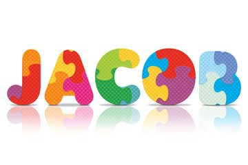 Naklejka premium Vector JACOB written with alphabet puzzle