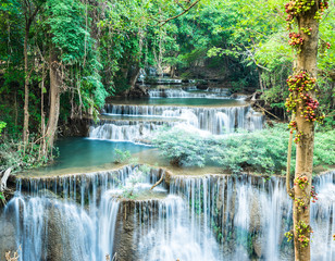 Deep forest waterfall at Huay Mae Kamin, Kanchanaburi, Thailand