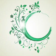 Abstract banner with curls of green color