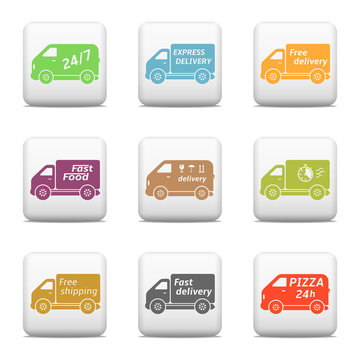 Web buttons, delivery car icons