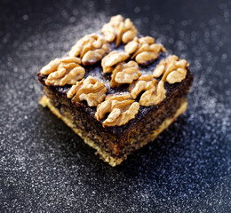 Poppy seed cake with walnuts and chocolate