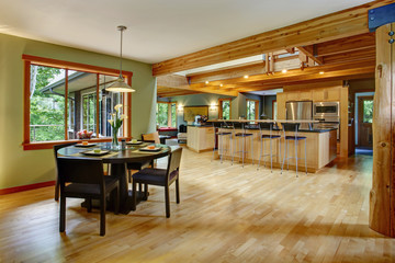 Kitchen and dining room interior.