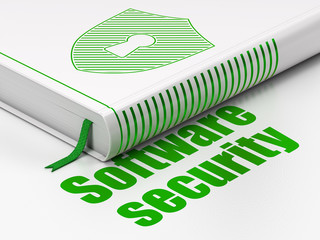 Safety concept: book Shield With Keyhole, Software Security on