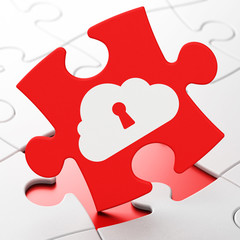 Cloud networking concept: Cloud With Keyhole on puzzle