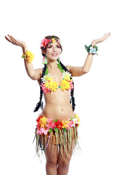 girl with Hawaiian accessories