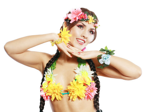 girl with Hawaiian accessories