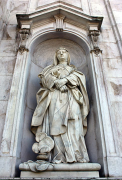 Detail of a stone statue of a saint