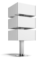 square white banner with sections