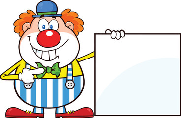 Smiling Clown Cartoon Character Showing A Blank Sign