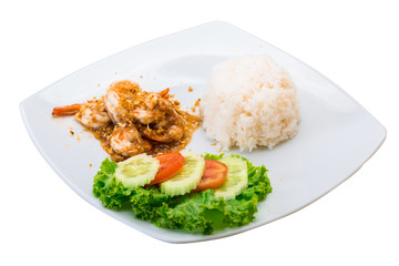 Shrimps with garlic and rice