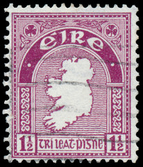 Stamp printed in Ireland shows a map of the country
