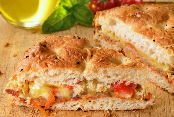 Turkish bread filled with ham and cheese