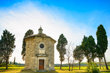 San Guido Oratorio church and cypress trees. Maremma, Tuscany, I