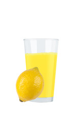 Glass of fresh lemon juice with lemon