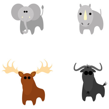 Set Of Different Cartoon Adorable Animals Isolated